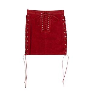 UNRAVEL PROJECT Red Suede Side Lace-Up Mini Skirt Size 0 US 36 IT $1540